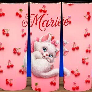 Marie Aristocats White Kitty with Cherries Cup Mug Tumbler 20oz